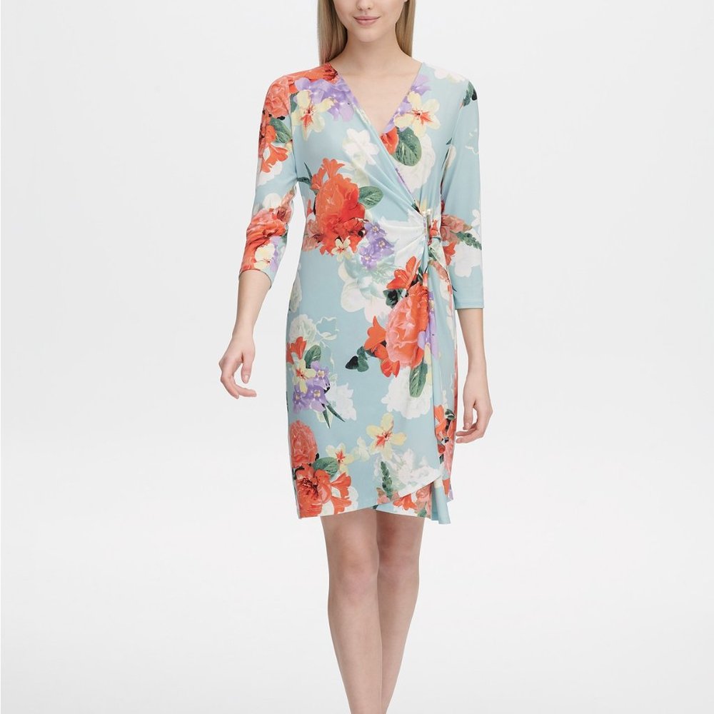 Calvin Klein Floral-Print Faux-Wrap Dress